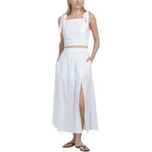 HUNTER & BROWN 2pc Tie Shoulder Top With Poplin Skirt Set